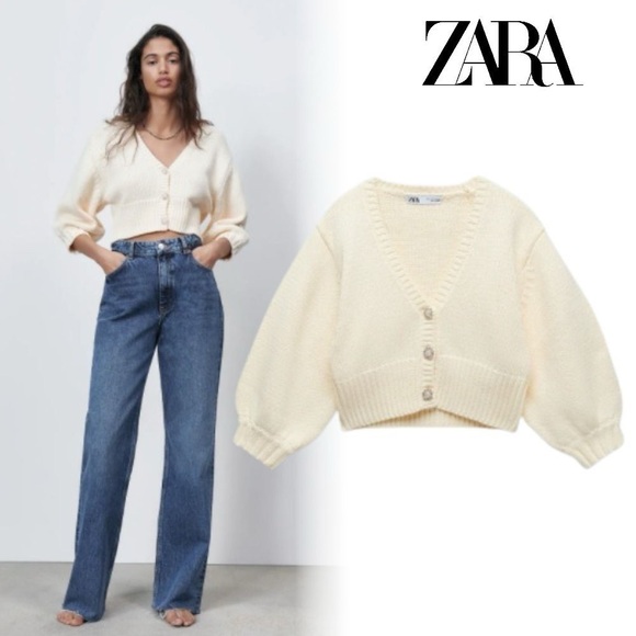 ZARA knit cropped cardigan with jewel buttons size medium - Picture 4 of 9